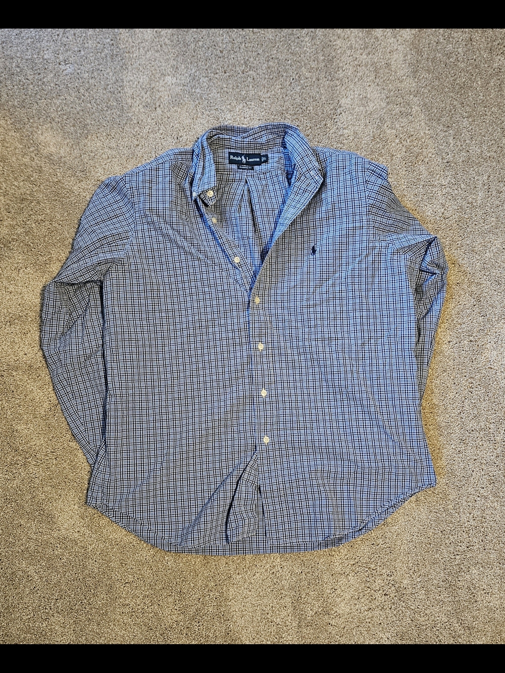 Ralph Lauren Men's Blue and White Plaid Button-Down Shirt